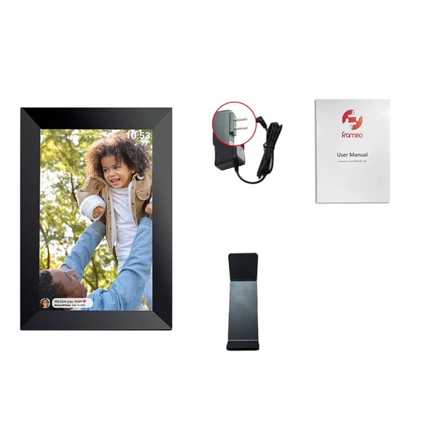 10,1 hüvelykes WiFi digitális képkeret, 1280x800 IPS érintőképernyő, Frameo alkalmazás, 32GB beépített memória - Fekete