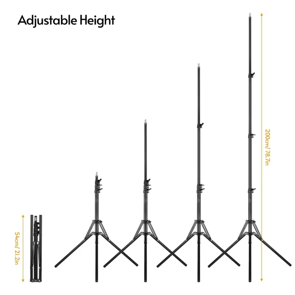 Fotós világítási állvány, 200 cm-es fém tripod 1/4"-os csavarral stúdióhoz, softboxhoz, LED-hez, fénygyűrűhöz