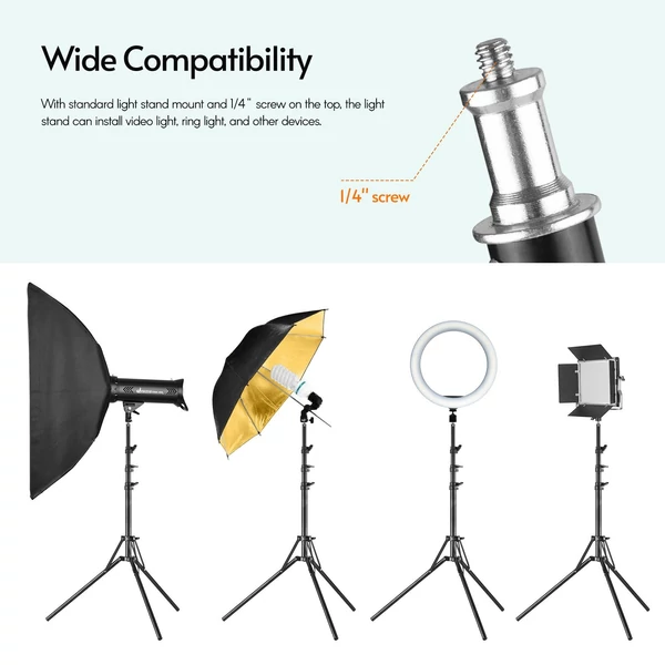 Fotós világítási állvány, 200 cm-es fém tripod 1/4"-os csavarral stúdióhoz, softboxhoz, LED-hez, fénygyűrűhöz