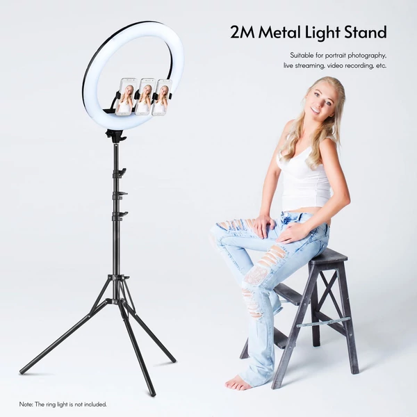 Fotós világítási állvány, 200 cm-es fém tripod 1/4"-os csavarral stúdióhoz, softboxhoz, LED-hez, fénygyűrűhöz