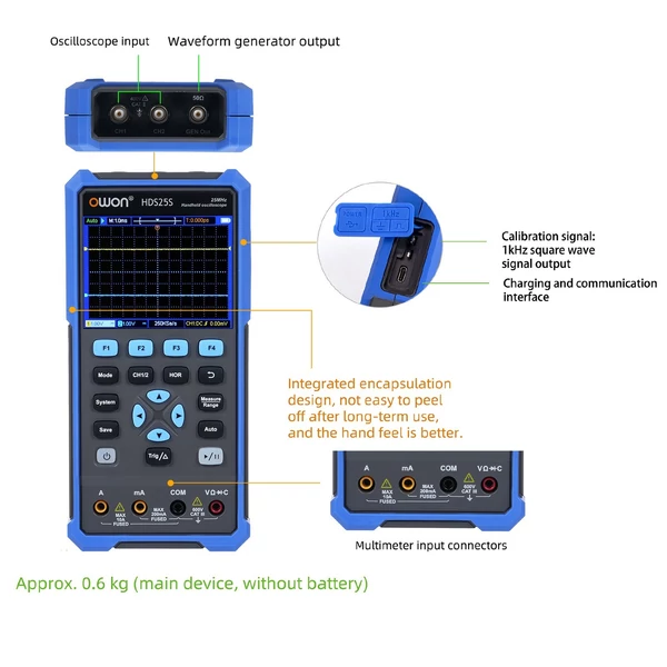 Owon 3 az 1-ben oszcilloszkóp multiméter hullámforma-generátor, 25MHz sávszélesség, 250MSa/s (egycsatornás), 125MSa/s (kétcsatornás)