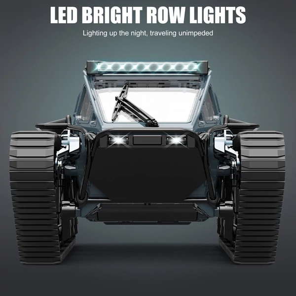 Lánctalpas távirányítós tank LED világítással és 360°-os forgással - Szürke, 2 akkumulátor