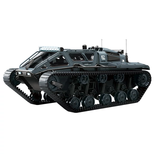 Lánctalpas távirányítós tank LED világítással és 360°-os forgással - Szürke, 3 akkumulátor