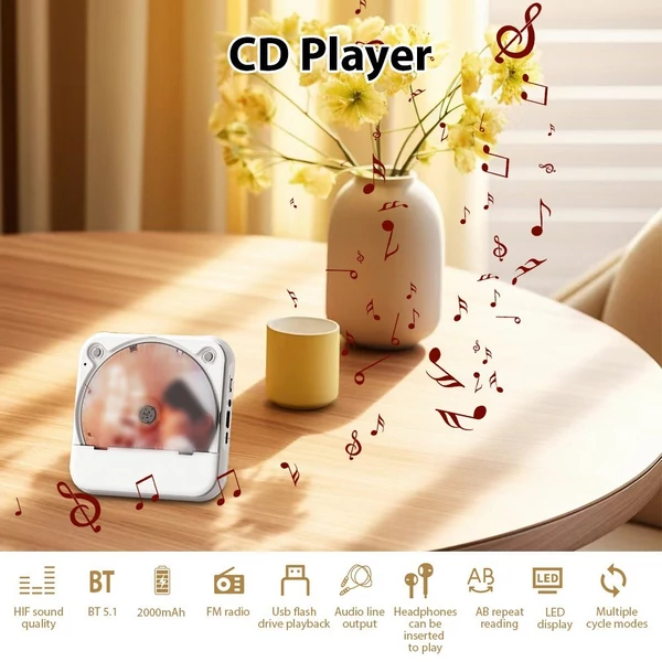 KC-816 BT Hordozható CD-lejátszó távirányítóval - HiFi sztereó hangzás, LED kijelző, FM rádió, USB/AUX támogatás, hosszú akkumulátoridő