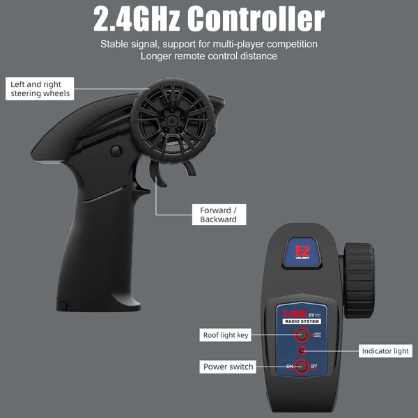 Lánctalpas távirányítós tank LED világítással és 360°-os forgással - Sárga, 2 akkumulátor