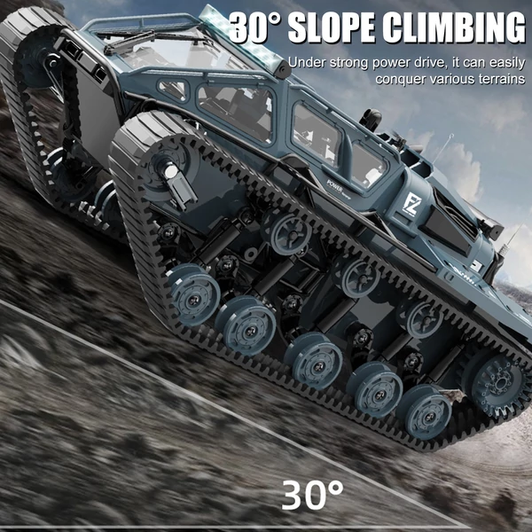 Lánctalpas távirányítós tank LED világítással és 360°-os forgással - Sárga, 2 akkumulátor