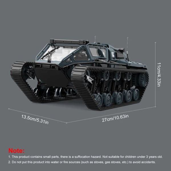 Lánctalpas távirányítós tank LED világítással és 360°-os forgással - Sárga, 2 akkumulátor