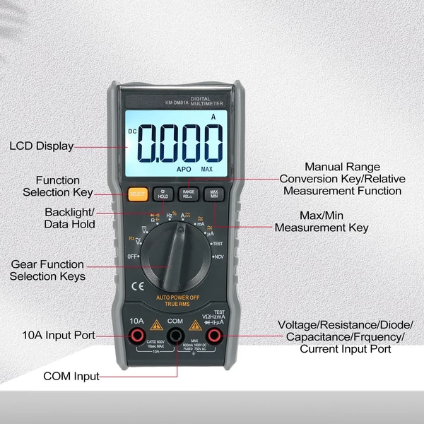 Lepmerk KM-DM01A okos digitális multiméter, automatikus tartomány, 6000 számjegy, NCV univerzális kézi teszter, háttérvilágítással