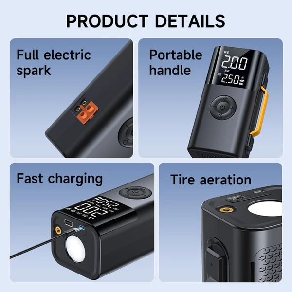 Autós bikázó és gumiinflátor, előre beállított nyomás, 14.8V akku, LED/SOS fény, autóhoz, biciklihez, motorhoz, kosárlabdához - 6000mAh