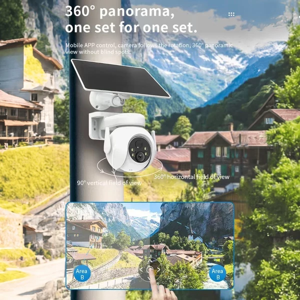 3MP napelemes, vezeték nélküli, falra szerelhető okos WiFi kamera színes éjjellátással, IP66 vízálló, kétirányú hanggal és mozgásérzékeléssel