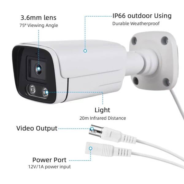 1080P CCTV vezetékes biztonsági kamera, beltéri/éjjellátó, 3.6mm lencse, 2.0MP, kültéri DVR-hez, fali konzollal, NTSC rendszer