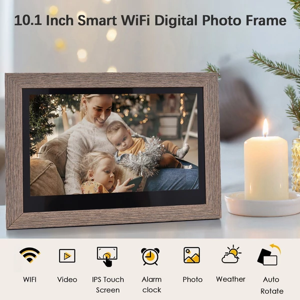 Andoer 10,1 hüvelykes WiFi digitális képkeret, 1280*800 IPS érintőkijelző, 16GB tárhely, automatikus forgatás, fotómegosztás APP-on keresztül