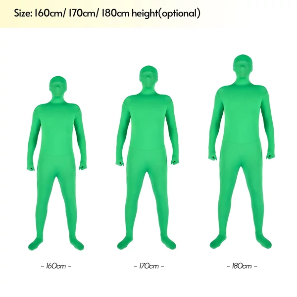 Teljes testű zöld chromakey ruha felnőtteknek, uniszex, fotózáshoz, videózáshoz, cosplayhez, fesztiválhoz, karneválhoz – 170 cm