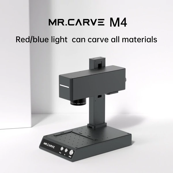 MR.CARVE M4 Pro jelölő és gravírozó gép, 2W infravörös és 5W kék lézermodul, RT5 forgóhenger, RF2 gyűrűrögzítő, 70x70mm gravírozási terület