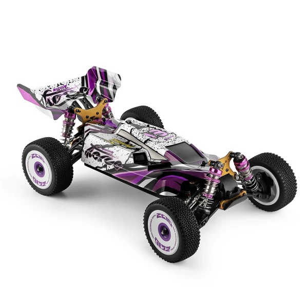 Wltoys 124019 1/12 2.4GHz RC versenyautó, 55 km/h terepjáró drift autó RTR, 4WD alumínium váz és cinkötvözet fogaskerekekkel - 2 akkumulátorral