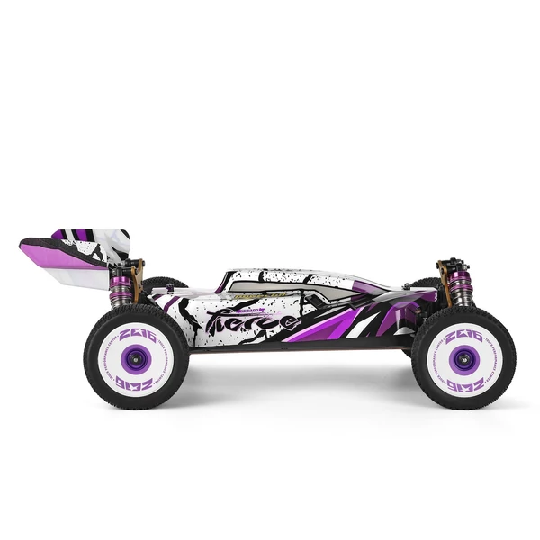 Wltoys 124019 1/12 2.4GHz RC versenyautó, 55 km/h terepjáró drift autó RTR, 4WD alumínium váz és cinkötvözet fogaskerekekkel - 2 akkumulátorral
