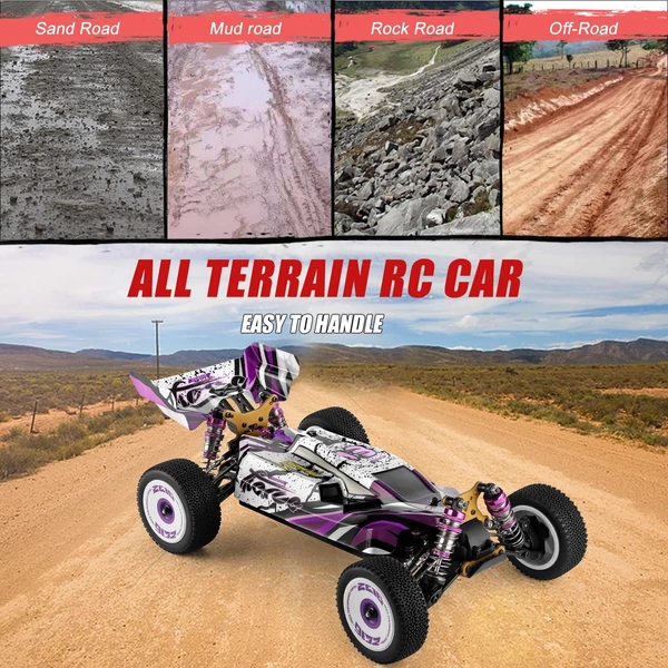 Wltoys 124019 1/12 2.4GHz RC versenyautó, 55 km/h terepjáró drift autó RTR, 4WD alumínium váz és cinkötvözet fogaskerekekkel - 2 akkumulátorral