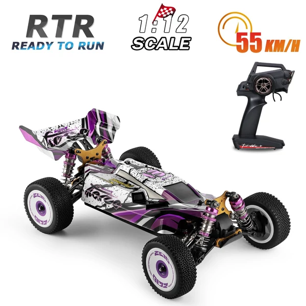 Wltoys 124019 1/12 2.4GHz RC versenyautó, 55 km/h terepjáró drift autó RTR, 4WD alumínium váz és cinkötvözet fogaskerekekkel - 2 akkumulátorral