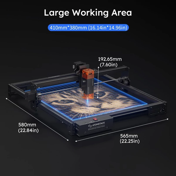 ATOMSTACK A10 PRO V2 12W lézergravírozó gép, szemvédelemmel, gyors telepítéssel, 410x380mm munkaterülettel, fa vágási hatással