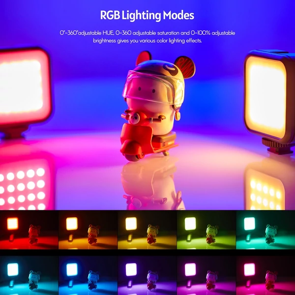 Godox LITEMONS LED6R RGB LED Videólámpa, újratölthető Mini Töltőfény 3200K-6500K, 13 fényhatás, mágneses rögzítés, 3 vakupapucs vloghoz és fotózáshoz
