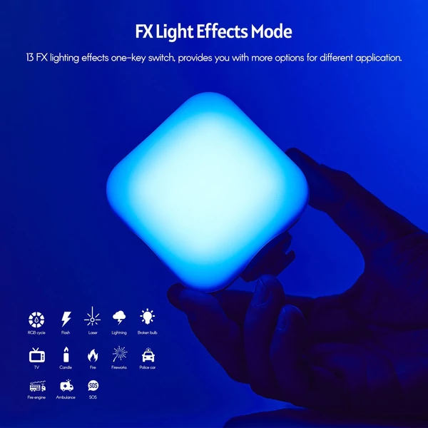 Godox LITEMONS LED6R RGB LED Videólámpa, újratölthető Mini Töltőfény 3200K-6500K, 13 fényhatás, mágneses rögzítés, 3 vakupapucs vloghoz és fotózáshoz