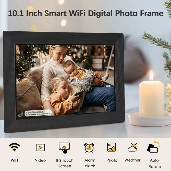 Tomfoto 10,1 hüvelykes okos WiFi digitális képkeret, 1280*800 IPS érintőképernyő, 16GB memória, automatikus forgatás, APP-os megosztás