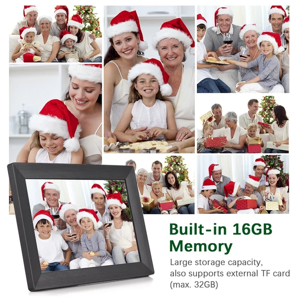Tomfoto 10,1 hüvelykes okos WiFi digitális képkeret, 1280*800 IPS érintőképernyő, 16GB memória, automatikus forgatás, APP-os megosztás