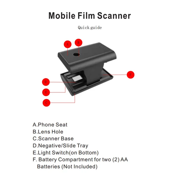 Mobil filmes és diaszkenner 35mm/135mm negatívokhoz és diákhoz, LED háttérvilágítással, ingyenes appal, összecsukható, ajándékötlet