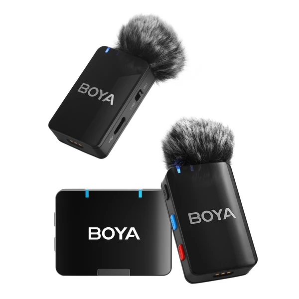 Boya Boyamic-120 egygombos 2,4G vezeték nélküli mikrofon rendszer, 300 m átvitellel, 8G memóriával iOS, Android, kamera és számítógéphez - 2 adóval