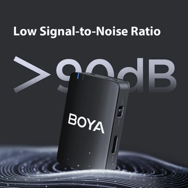 Boya Boyamic-120 egygombos 2,4G vezeték nélküli mikrofon rendszer, 300 m átvitellel, 8G memóriával iOS, Android, kamera és számítógéphez - 2 adóval