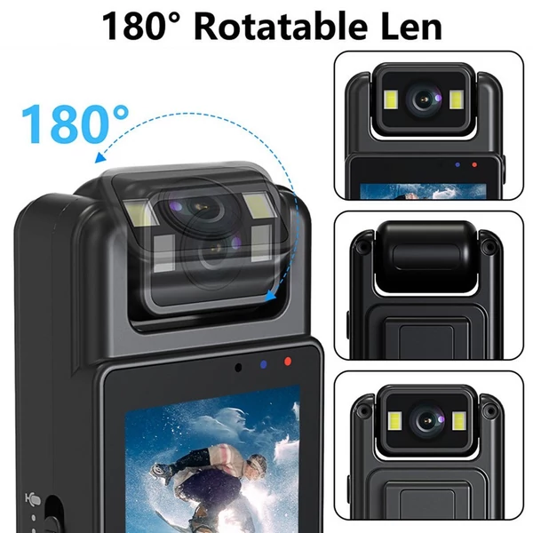 1080P WiFi testkamera hanggal és videóval, mini hordható kamera 180°-ban forgatható lencsével, éjjellátóval, mozgásérzékeléssel