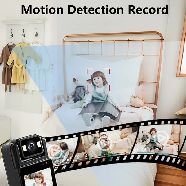 1080P WiFi testkamera hanggal és videóval, mini hordható kamera 180°-ban forgatható lencsével, éjjellátóval, mozgásérzékeléssel