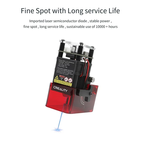 Creality Ender-3 S1 CV-Lézer Modul 24V 1.6W Lézerfej, kompatibilis Ender-3 S1 Pro/Plus, precíz fókuszálás, koromelnyelés, szemvédelem