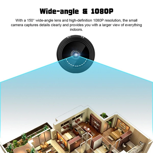 Vezeték nélküli WiFi biztonsági kamera 1080P, mágneses hátlappal, éjjellátóval, baba és háziállatok megfigyelésére - Fekete