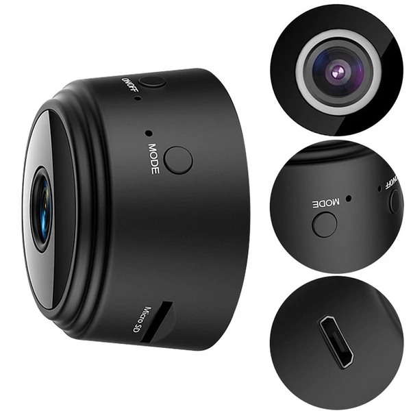 Vezeték nélküli WiFi biztonsági kamera 1080P, mágneses hátlappal, éjjellátóval, baba és háziállatok megfigyelésére - Fekete