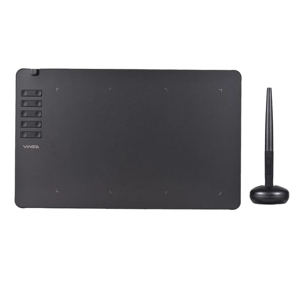 VINSA T906 25x15.5 cm grafikus rajztábla ultravékony, elem nélküli tollal, 8 heggyel, 8192 nyomásszinttel, 10 gyorsgombbal, Windows/Android kompatibilis