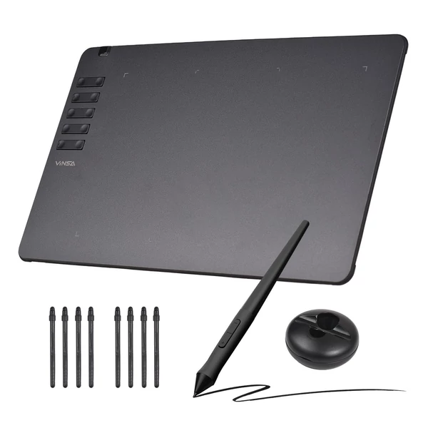 VINSA T906 25x15.5 cm grafikus rajztábla ultravékony, elem nélküli tollal, 8 heggyel, 8192 nyomásszinttel, 10 gyorsgombbal, Windows/Android kompatibilis