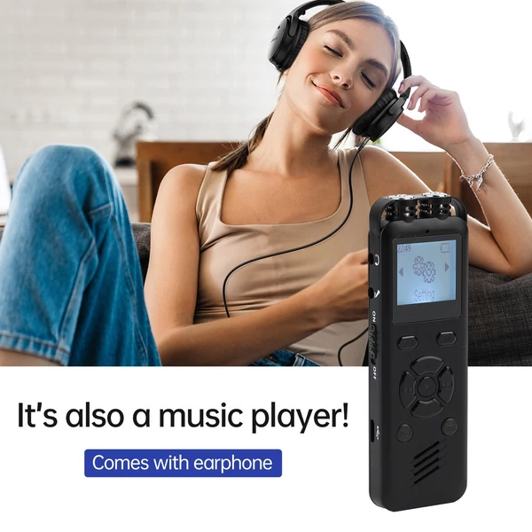 16GB digitális hangrögzítő, hangvezérelt felvétel, MP3 lejátszó, 72 óra rögzítés, jelszavas védelem, előadásokhoz és interjúkhoz