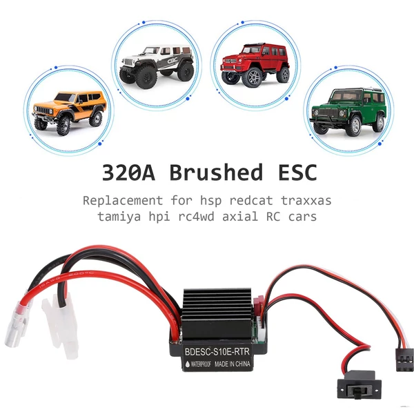 320A ESC kefés előre-hátra elektromos sebességszabályzó fékkel, vízálló, 2-3S akkumulátorhoz, HSP, Redcat, Traxxas, Tamiya RC autóhoz/csónakhoz