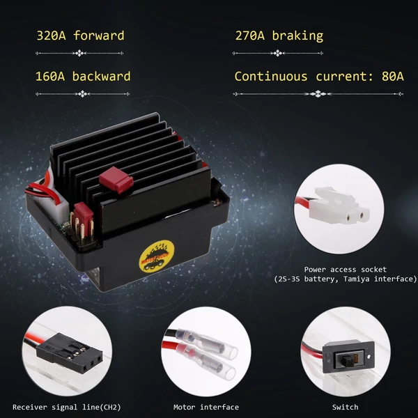 320A ESC kefés előre-hátra elektromos sebességszabályzó fékkel, vízálló, 2-3S akkumulátorhoz, HSP, Redcat, Traxxas, Tamiya RC autóhoz/csónakhoz