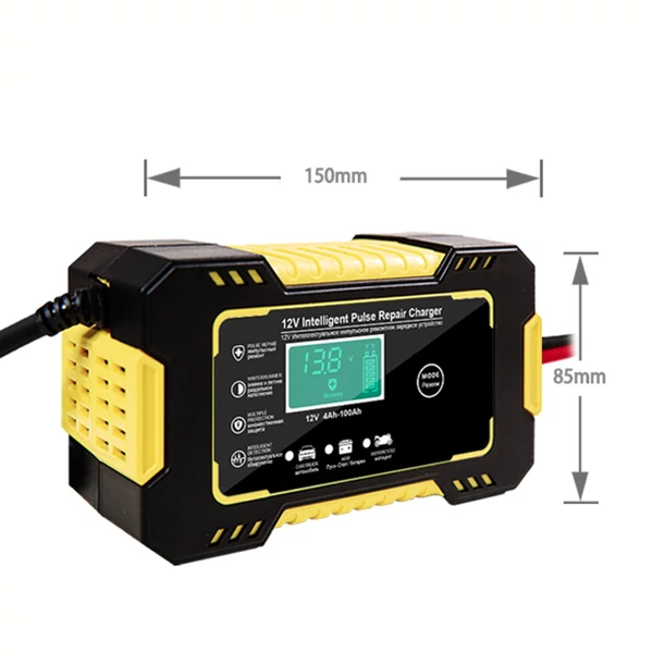 12V 6A Okos Akkumulátor Töltő LCD kijelzővel, javító töltő autóhoz, motorhoz, AGM, zselés, savas akkukhoz