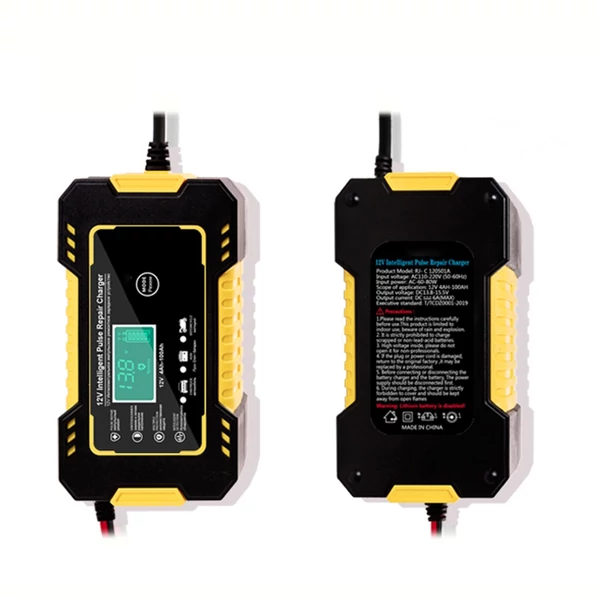 12V 6A Okos Akkumulátor Töltő LCD kijelzővel, javító töltő autóhoz, motorhoz, AGM, zselés, savas akkukhoz