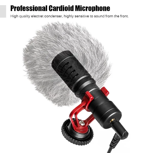 BOYA BY-MM1 mini kardioid kondenzátor mikrofon – univerzális videómikrofon 3,5 mm jack csatlakozóval okostelefonhoz, fényképezőgéphez, PC-hez