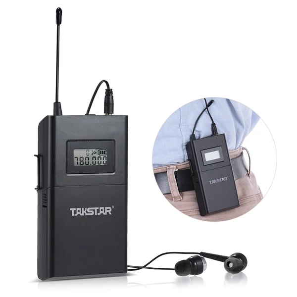 Takstar WPM-200R UHF Vezeték nélküli Fülmonitor Vevő - LCD Kijelzővel, 6 Választható Csatorna, 50m Hatótávolság