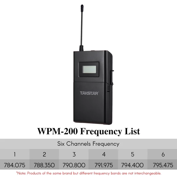 Takstar WPM-200R UHF Vezeték nélküli Fülmonitor Vevő - LCD Kijelzővel, 6 Választható Csatorna, 50m Hatótávolság