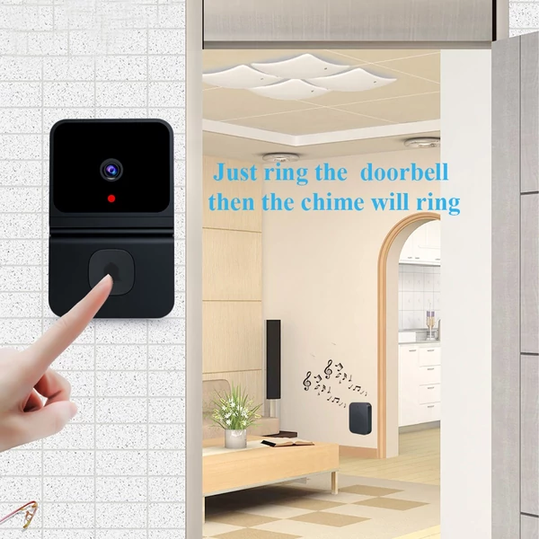 Okos ajtókamera csengőhanggal, infravörös éjjellátóval, 2.4G WiFi, vezeték nélküli, kétirányú hang, villa/lakás/iroda ajtóhoz – Fekete