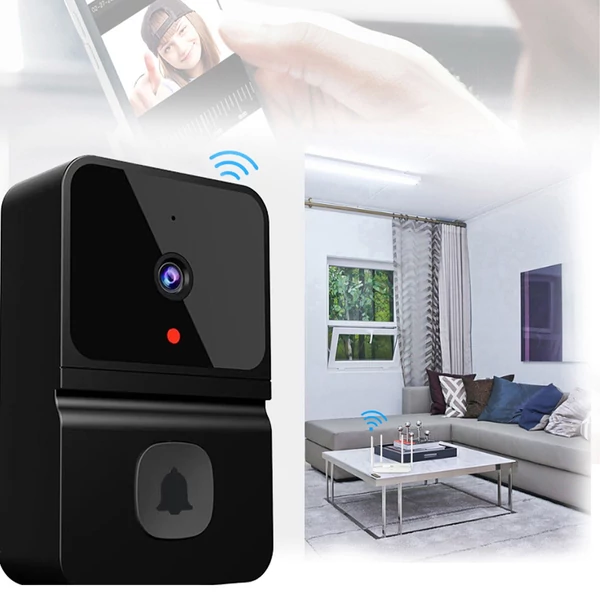 Okos ajtókamera csengőhanggal, infravörös éjjellátóval, 2.4G WiFi, vezeték nélküli, kétirányú hang, villa/lakás/iroda ajtóhoz – Fekete