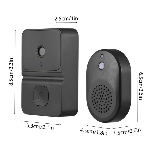 Okos ajtókamera csengőhanggal, infravörös éjjellátóval, 2.4G WiFi, vezeték nélküli, kétirányú hang, villa/lakás/iroda ajtóhoz – Fekete