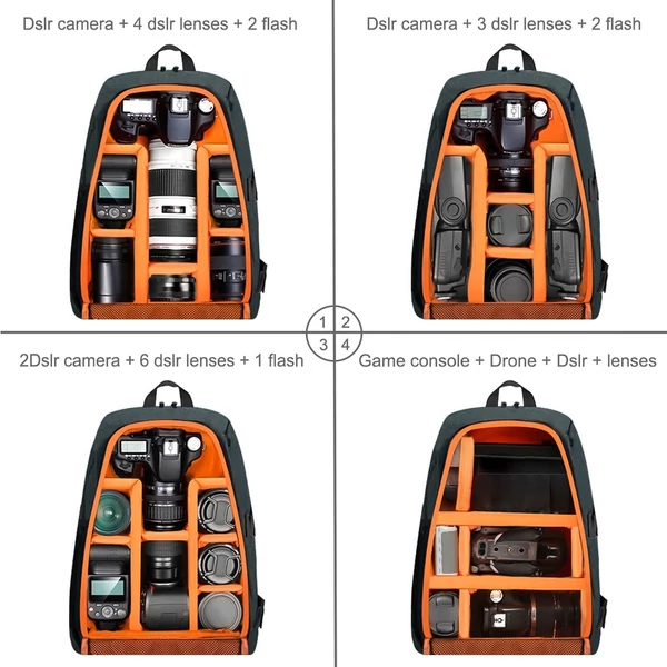 Fényképezőgép hátizsák nagy kapacitású kamera táska laptop rekesszel állványtartóval esővédővel - Szürke