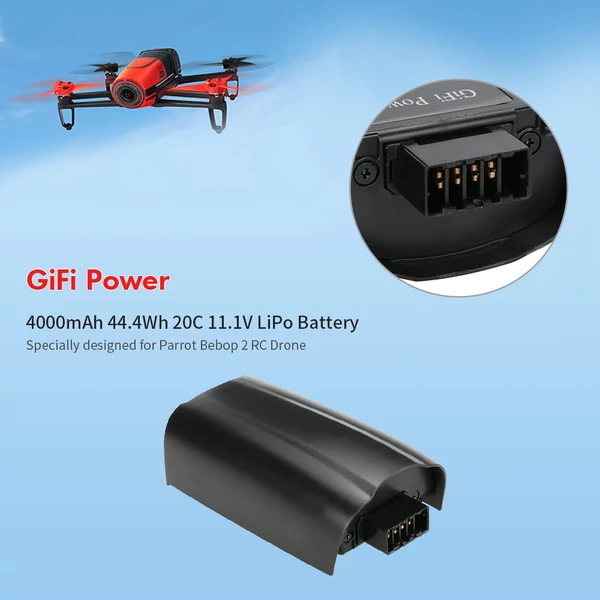 GiFi Power 4000mAh 44,4Wh 20C 11,1V LiPo akkumulátor Parrot Bebop 2 RC drónhoz
